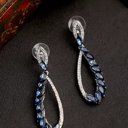 YouBella Navy Blue Silver-Plated Stone-Studded Contemporary Drop Earrings-picture-18