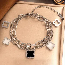Jewels Galaxy Women Silver-Plated Stainless Steel Mother of Pearl Charm Bracelet-picture-42
