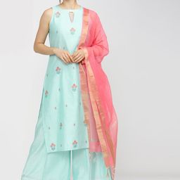 Vishudh Women Green Ethnic Motifs Embroidered Regular Kurta with Palazzos & With Dupatta-picture-41