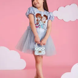 HOITY MOPPET Girls Graphic Printed Gathered or Pleated Satin Fit & Flare Dress-image-79