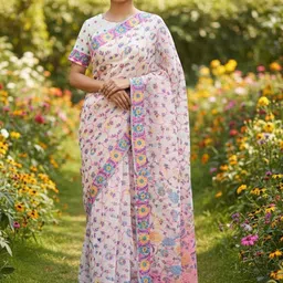 FABLAND Floral Printed Jaali Jamdani Saree image 2
