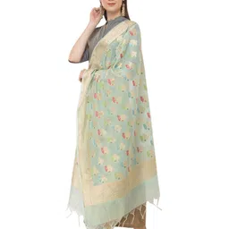 A R SILK DUPATTA HUB Ethnic Motifs Printed Dupatta with Zari image 2