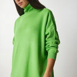 Happiness istanbul Women Ribbed Turtle Neck Oversized Pullover image 3