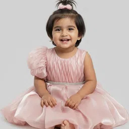 Color Trends Puff Sleeve Ruffled Net Fit & Flare Dress image 2