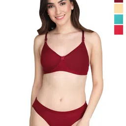 Liigne Pack Of 4 Women Everyday Non Padded Bra Pure Cotton Lingerie Set-picture-16