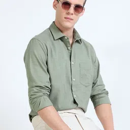 MARTIN SMITH Comfort Textured Linen Spread Collar Long Sleeves Casual Shirt image 3