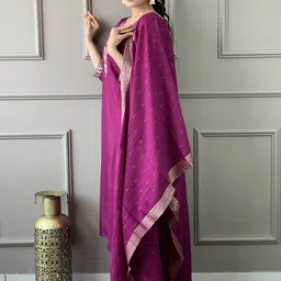 KALINI Floral Yoke Design Thread Work Straight Kurta with Trousers & Dupatta image 4