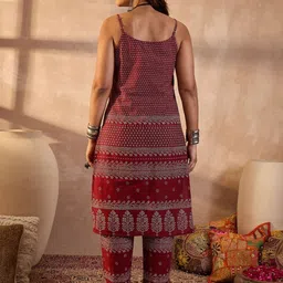 Indo Era Women Ethnic Motifs Printed Regular Pure Cotton Kurta with Trousers image 4