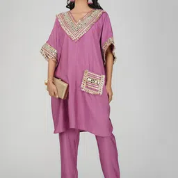 Charitra Women Embroidered Regular Sequinned Kurti with Trousers-picture-24