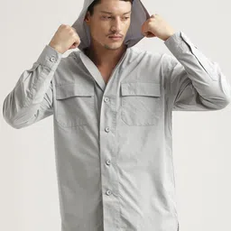 Blu MNKY Men Smart Fit Solid Hooded Casual Shirt-picture-32