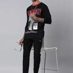 LEWEL Men Graphic Printed Round Neck Cotton Slim Fit T-shirt image 5