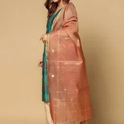 Fabindia Polka Dots Woven Design Zari Work Cotton Silk Chanderi Dupatta image 4