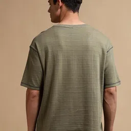 Eszett Self Design Round Neck Drop-Shoulder Sleeves Cotton Oversized T-shirt image 2