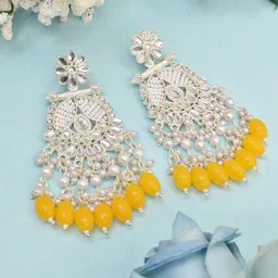 MEIRA JEWELLERY Silver Plated Kundan Stones Studded & Pearls Beaded Circular Chandbalis-picture-21