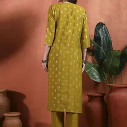 Sangria Women Ethnic Motifs Printed Regular Thread Work Kurta with Trousers image 3