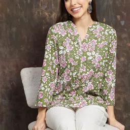 Melange by Lifestyle Women Floral Printed Mandarin Collar Kurti-picture-35