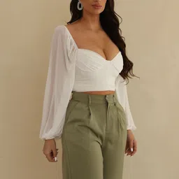 LULU & SKY Women Sweetheart Neck Puff Sleeve Crop Top-picture-12