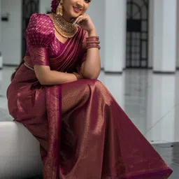 GHAN SALS Magenta Silk Blend Woven Design Sarees image 2