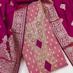 BlissFlair Ethnic Motifs Embroidered Sequinned Chanderi Cotton Unstitched Dress Material image 4