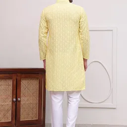 Jompers Floral Embroidered Mandarin Collar Regular Pure Cotton Straight Kurta With Pyjama image 3