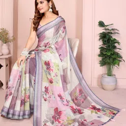 Moda Rapido Floral Zari Linen Blend Saree image 4