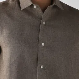 Luxure by Louis Philippe Men Solid Spread Collar Linen Formal Shirt image 4