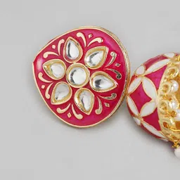 Anouk Gold Plated Artificial Stones and Beads Meenakari Dome Shaped Jhumkas Earrings image 4