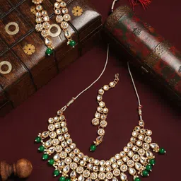 YouBella Gold-Plated Artificial Stones Studded & Beaded Jewellery Set With Maang Tika-picture-35