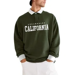 JUMPCUTS Typography Printed Polo Collar Long Sleeves Oversized T-shirt image 2