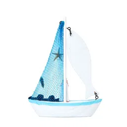 eazy wagon Blue & White Wooden Sailboat Showpiece image 3