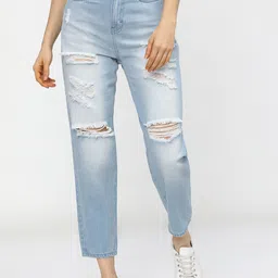 Tokyo Talkies Women Blue Highly Distressed Heavy Fade Stretchable Jeans-picture-31