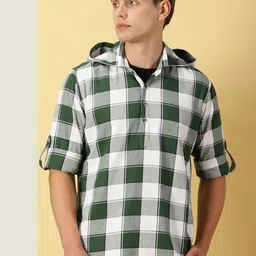 Thomas Scott Classic Hood Checked Twill Casual Pure Cotton Shirt-picture-22