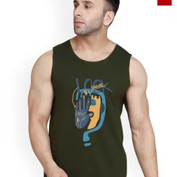 SLOWLORIS Pack Of 2 Printed Round Neck Bio-Wash Cotton Gym Vests-picture-23