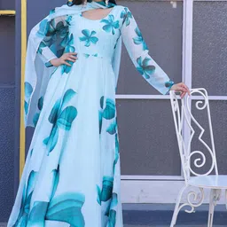 Krunal Raiyani Women Floral Printed Maxi Dress With Dupatta image 1