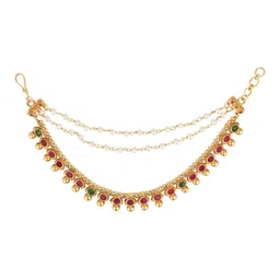 I Jewels Gold-Plated Artificial Stones Studded & Beaded Contemporary Shaped Earchain image 3