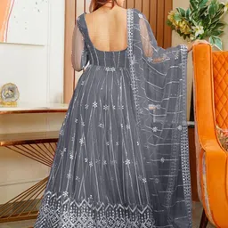 A TO Z CART Women Embroidered Net Fit And Flare Maxi Dress image 5