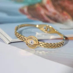 STYOLLO Stainless Steel Gold Plated Artificial Stones Studded Bangle Style Bracelet-picture-16