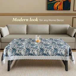 Kuber Industries Blue Floral Waterproof Plastic 4-Seater Table Cover image 3