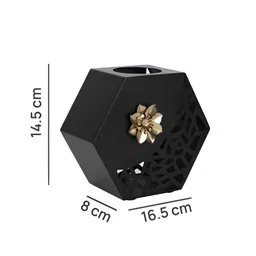 TAYHAA Midnight Blossom Black Floral Hexagonal Flower Vase image 4