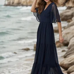 ZYNG Women Flared Sleeve Wrap Maxi Dress-picture-38