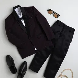 Jeetethnics Boys Burgundy Checked 4-Piece Single-Breasted Partywear Suit-picture-35