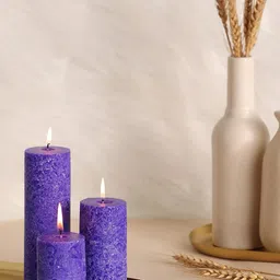 Parkash Candles 3-Pcs Purple Marble Finish Lavender Scented Pillar Candles-image-65