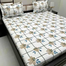 Pure Decor White & Blue Floral 250 TC Queen Bedsheet with 2 Pillow Covers-image-93