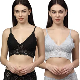 samvar Women Black,Grey Net Bra Panty Set for Lingerie Set Undergarments Pack of 2-picture-24