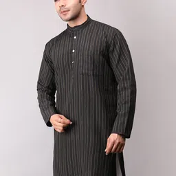 Voniry Men Striped Thread Work Handloom Kurta image 5