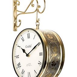 CRAFTEL Gold-Toned Floral Textured Roman Dial Analogue Metal Round Vintage Wall Clock-picture-10