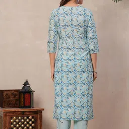 NAVYAAZRI Women Floral Printed Regular Pure Cotton Kurta with Trousers & With Dupatta image 4