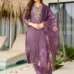 Siya Fashion Ethnic Motifs Embroidered V-Neck Straight Kurta With Trousers & Dupatta-picture-12