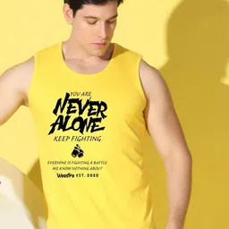 WOOSTRO Pack Of 2 Printed Super Combed Cotton Gym Vests VWS26(ALONE YELLOW)(PLAIN ORANGE) image 3