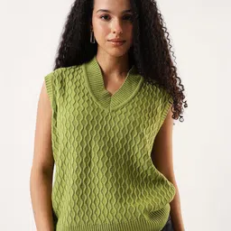 High Star Women Cable Knit V-Neck Sleeveless Sweater Vest-picture-26